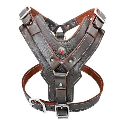 (brown, XL) Durable Dog Harness Large Dogs Genuine Leather Harnesses Pet Training Vest With Quic