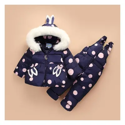 (ultramarine blue, 80) -30 Kids Baby Thicken Warm Two-piece Suits Printed Casual Hooded Coat And