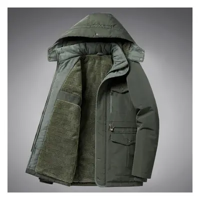 (army green, XXXL) Cotton-padded Men&apos;s Winter Plus Velvet Padded Jacket Tooling Outdoor War