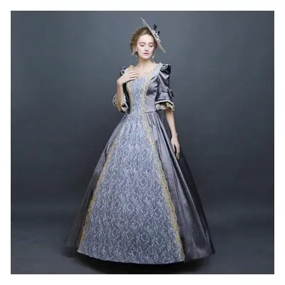 (gray, XXXL) (su)womens Gothic Vintage Dress Steampunk Retro Court Princess Half Sleeve Dress