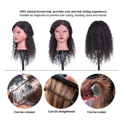 Curly Hair Mannequin Head Hairdressing Training Head Hair Styling Practice Hair Braiding Dummy H