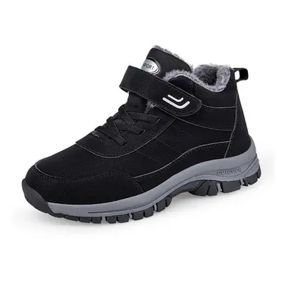 (black, 45) Fashion Winter Men&apos;s Boots Plush Pu Leather Waterproof Women Shoes Climbing Hik