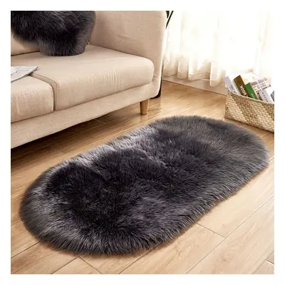 (dark gray, 60*160cm) Oval Plush Rug Carpet Plush Rug Kids Bed Soft Solid Color Thick Floor Mat 