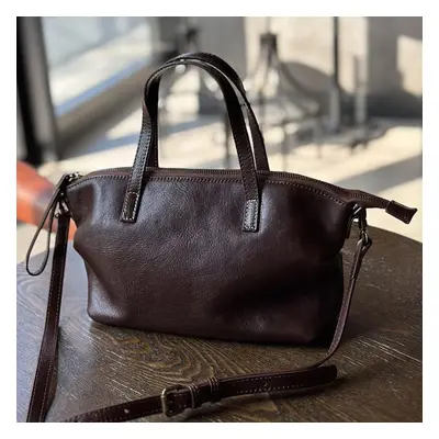 (coffee) Johnature Casual Versatile Women Handbag Genuine Leather Simple Solid Color Natural Sof