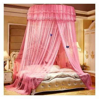 (pink, 1.8m (6 feet) bed) New Princess Lace Dome Insect Bed Canopy Netting Curtain Elegant Round