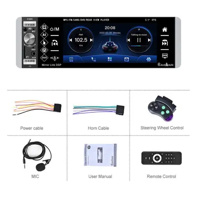 (Without camera) Podofo Din 5.1 Inch Hd Touch Screen Car Mp5 Player Ai Voice Carplay/android Aut