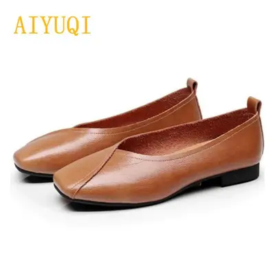 (brown, 38) Women&apos;s Casual Shoes Autumn Genuine Leather Women Flat Shoes Onon-slip Mother F