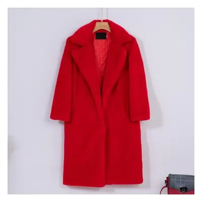 (red, L) Women Winter Warm Faux Fur Coat Thick Women Long Coat Turn Down Collar Women Warm Coat 