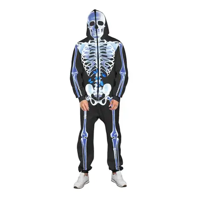 (M, Style 2) Halloween Skeleton Costume for Men Women,Front and Back Print with Zip Up Mask