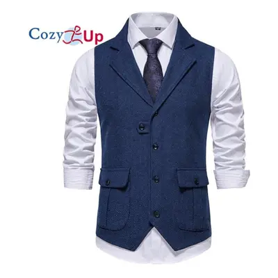 (navy, XL) Cozy Up Men&apos;s British Herringbone Tweed Vest Premium Wool Waistcoat