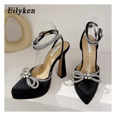 (black, 36) Eilyken Fashion Bowknot Party Pumps Pointed Toe Sexy Platform Women Shoes Crystal Bu