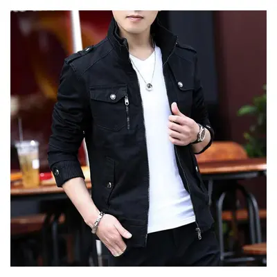 (black, XXXXL) Mens Cargo Jackets Fashion Bomber Jacket Mens Wear Simple British Style Warm Wind