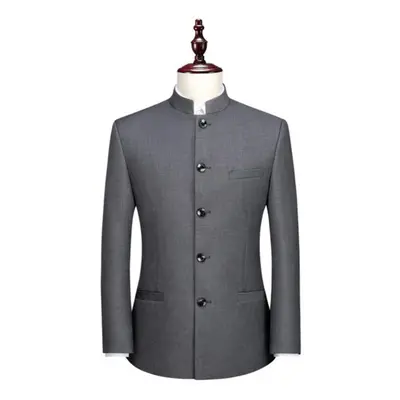 (grey, M) Tunic Jacket Men&apos;s Self Cultivation Chinese Mandarin Stand-up Collar Suit Chinese