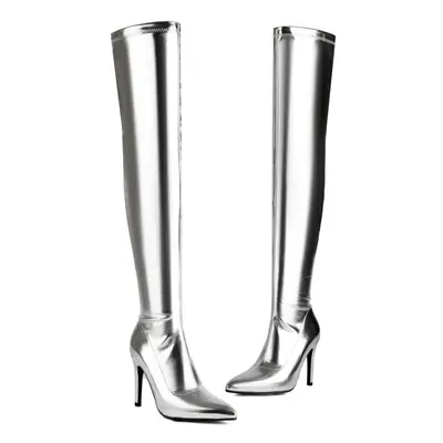 (silver, 36) Krazing Pot Pu Autumn Winter Shoes Stiletto High Heels Super Size Sexy Stovepipe Bo