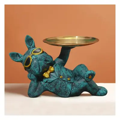 (green) Resin Decorative Dog Statue Butler With Tray Storage Table Living Room French Bulldog Or