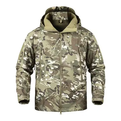 (capri, XXL) Soft Shell Waterproof Military Jacket Men Winter Warm Outdoor Hiking Hooded Camoufl