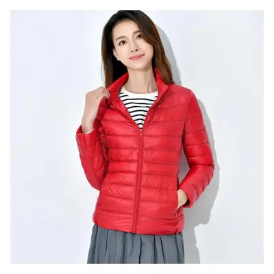 (red, S) Women&apos;s Down Jacket Winter Short Hooded Warm Slim Fashion Solid Color Jacket