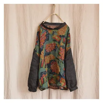 (green, One Size) Johnature Women Vintage Patchwork Print Floral Tshirts Tops Spring Women Cloth