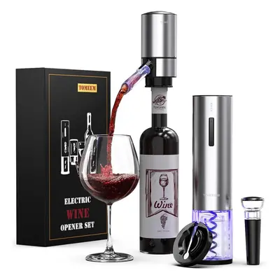 (Stainless Steel Set) Electric Wine Opener Set, Wine Gift Set with Rechargeable Wine Opener