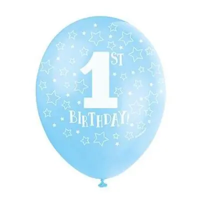 5 Blue Pearlised 12" Helium Quality (AGE BOY 1ST BIRTHDAY) PARTY BALLOONS