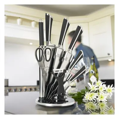 Taylors Eye Witness Piece Kitchen Knife Set with Rotating Knife Block, Sharpening Steel, Kitchen