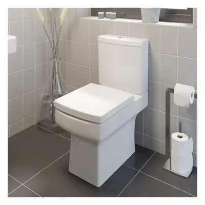 White Ceramic Square Modern Toilet Close Coupled Bathroom Pan & Seat WC Bathroom