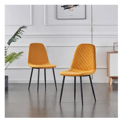 (Yellow, 2PCS Dining Chair) 2/4PCS Velvet Dining Chairs Breakfast Metal Legs