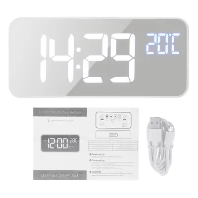 (White) 5V 1A Digital Mirror Music LED Clock with Voice Control Two sets of Alarm Switches