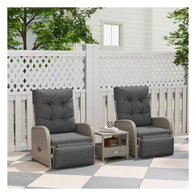 Outsunny Pieces Rattan Bistro Set with Cushions for Outdoor, Grey