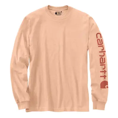 Carhartt Men's Loose Fit Heavyweight Long Logo Sleeve Graphic T-Shirt Pale Apricot