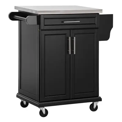 HOMCOM Rolling Kitchen Cart Storage Trolley with Drawer Towel Rail Steel Black