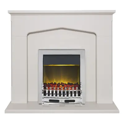 Adam Cotswold Fireplace Suite in Stone Effect with Blenheim Electric Fire in Chrome, Inch