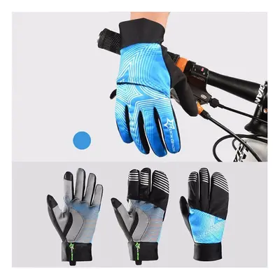 (Blue, L) Winter Waterproof Full Finger Touch Scree Cycling Gloves with Rain Cover Stripe Style