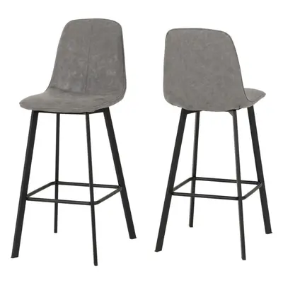 Quebec Pair of Bar Chairs in Grey Faux Leather and Black Metal Legs