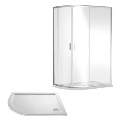 Ruwa Shower Enclosure Bundle - Offset Left Hand Quadrant & Slimline Tray - Chrome/White - 1200mm