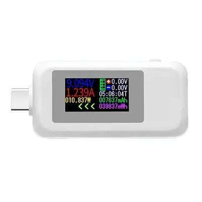 (White) In Color Display USB To Type-C Tester AC Current 4-30V Voltage Monitor Cut-off Power Ind