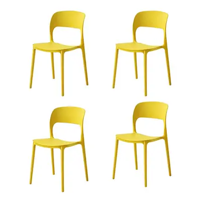 (4x Yellow Stacking Chairs) Modern Style Retro Dining Garden Stackable Chairs