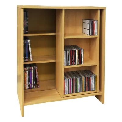 SLIDE - CD DVD Media Storage Bookcase / Display Sliding Shelves - Oak