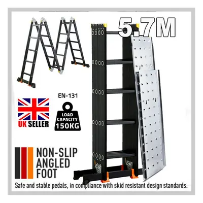 5.7M Multi Purpose Aluminium Folding Step Ladder W/2 Scaffold Platform