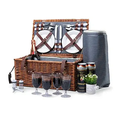 Picnic Basket for Wicker Picnic Set with Large Insulated Cooler Compartment & Waterproof Blanket