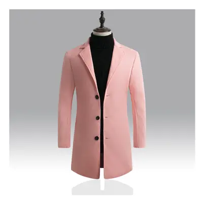 (L 53-60kg, Pink) Trench Coats For Men Overcoats Wool Blends Business Trench Long Jackets Men Le