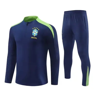 (L) Brazil national team treasure blue soccer winter training kit adult long sleeve half pull su