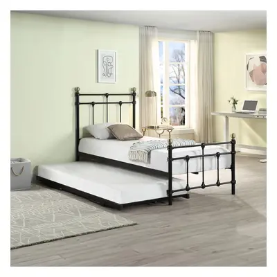 (Black, x 10cm Deep Comfort Foam Mattress) BAYFORD TRADITIONAL SINGLE METAL BED FRAME & GUEST TR