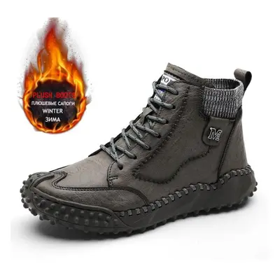 (grey, 38) Classic Winter Men&apos;s Boots Real Leather Plush Warm Men&apos;s Snow Boots Waterpr