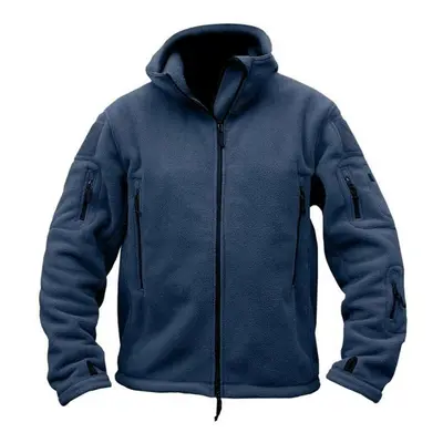 (navy, XXL) Men&apos;s Tactical Fleece Jacket Thermal Polar Outerwear Hooded Hiking Coat Warm Wi