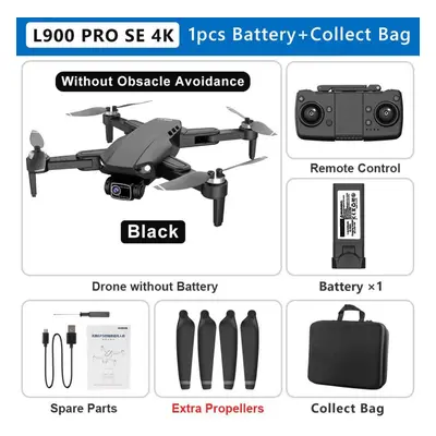 (1 battery, Black) New L900 PRO SE Drone 4K Professional GPS 5G WIFI Brushless Motor Dual Camera