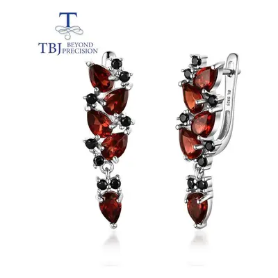 (red, L) Long Earring Natural Mozambique Garnet Gemstone Sterling Silver Earrings Fine Jewelry S