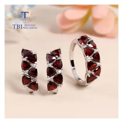 (red, us ring size 8#) New Design Jewelry Mozambique Garnet Natural Gemstone Ring Earrings Sterl