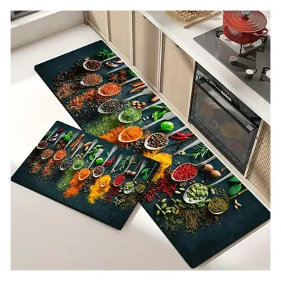 (160*200cm) 1pcs Anti Fatigue Kitchen Rugs Spice Print Waterproof Non-slip Thick Cushioned Kitch