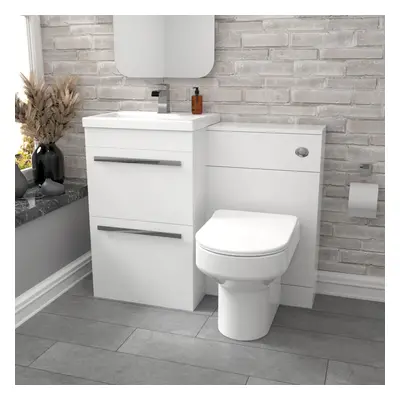 Nes Home Drawers White Basin Vanity, WC Unit & Back To Wall Comfort Toilet